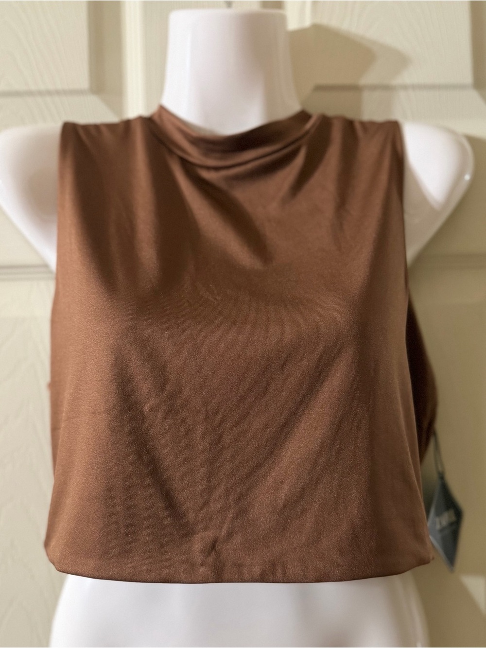 Zaful Brown Sleeveless High Neck Crop Tank